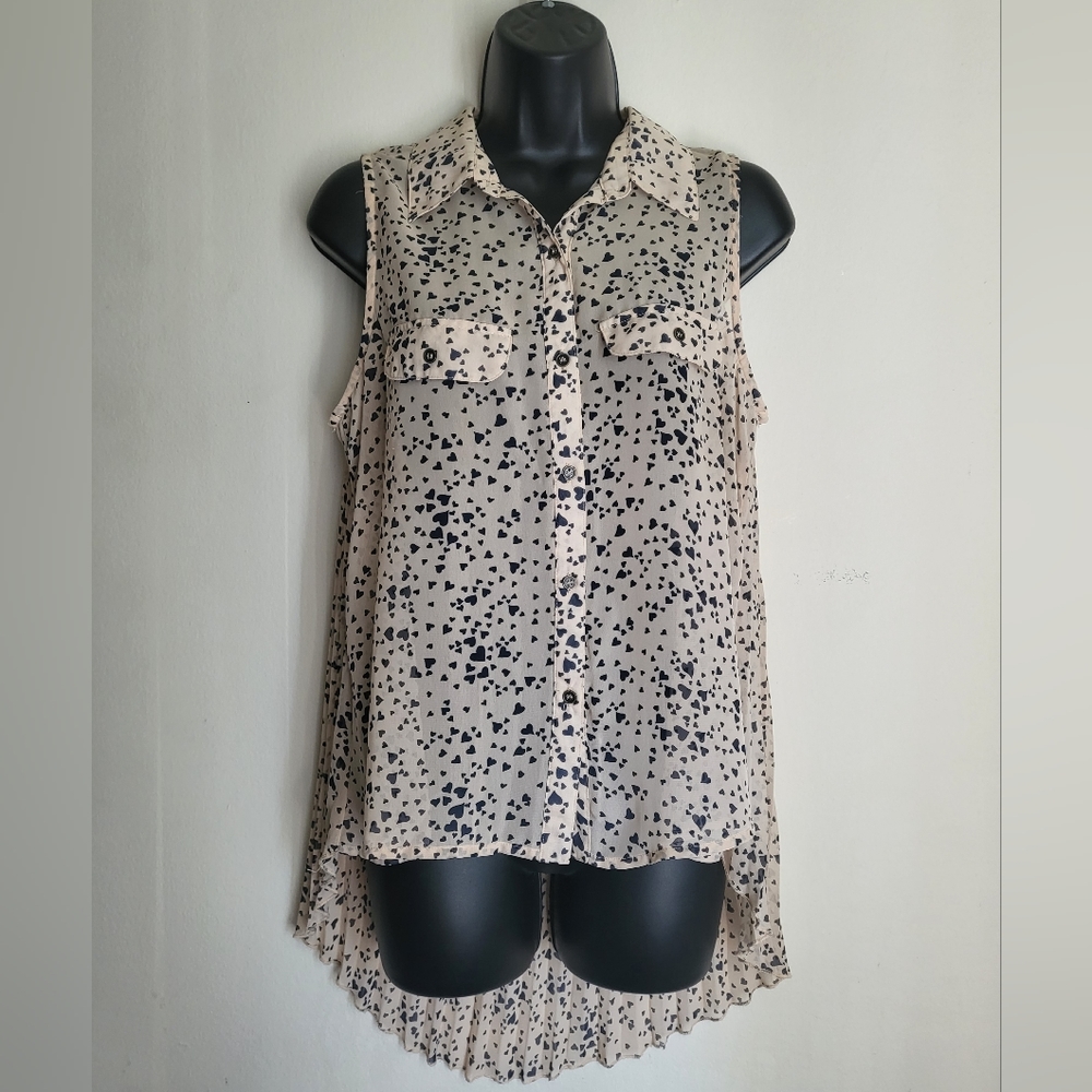 Heart Print Tank Blouse Button down